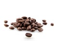 Closeup of a pile of roasted coffee beans isolated on a white background Royalty Free Stock Photo