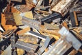 Closeup pile of scrap metal junk garbage Royalty Free Stock Photo