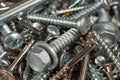 Closeup of pile of shiny screws