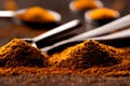 Closeup of pile of spices on the table under lights