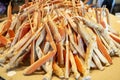 Closeup of a pile steamed crab legs