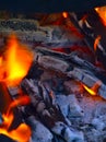 Closeup of pile of wood burning with flames. Fire. Royalty Free Stock Photo