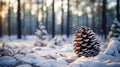 Closeup of pine cones in a snowy pine forest Royalty Free Stock Photo