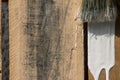 Closeup Of Pine Plank Being Painted In White Color Royalty Free Stock Photo