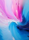 Closeup of a pink and blue flower with an abstract white fluid b