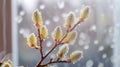 Closeup of pink flower covered in water droplets, against freezing sky backdrop Royalty Free Stock Photo