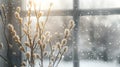 Closeup of pink flower covered in water droplets, against freezing sky backdrop Royalty Free Stock Photo