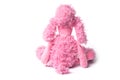 pink poodle plush on back view sitting on white backg