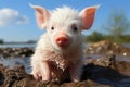 Closeup pink small fluffy pig