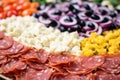 closeup of pizza toppings on a cauliflower crust Royalty Free Stock Photo