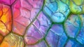 A closeup of a plant cell revealing a mosaic of bright and contrasting colors with delicate cell walls and intricate