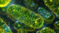 A closeup of a plant cells mitochondria the powerhouse of the cell that produces energy. The image reveals the elongated