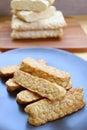 Plate of delectable roasted Tempeh, a good source of plant-based protein