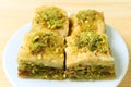 Closeup a Plate of Delectable Square Shaped Baklava Pastries