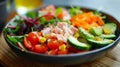 A closeup of a plate filled with colorful vegetables and highquality proteins a staple on the Bulletproof Diet.