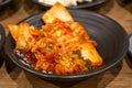 Closeup of Plate of Spicy Korean Kimchi Served as Appetizer