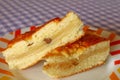 Closeup a Plate of Two Slices of Gata, Delicious Armenian Traditional Sweet Filling Bread Royalty Free Stock Photo