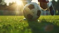 A closeup of a players foot as they perform a bicycle kick showcasing their athletic abilities