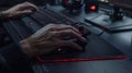 A closeup of a players hands on his keyboard and mouse skillfully navigating through the game with lightningfast