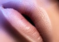 Closeup plump Lips. Lip Care, Augmentation, Fillers. Macro photo with Face detail. Natural shape with perfect contour Royalty Free Stock Photo