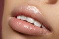 Closeup plump Lips. Lip Care, Augmentation, Fillers. Macro photo with Face detail. Natural shape with perfect contour Royalty Free Stock Photo