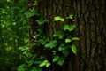 Closeup of poison ivy vine creeping on a tree bark at a forest Royalty Free Stock Photo