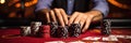 Closeup Of A Poker Player With Playing Cards And Chips At A Green Casino Table Highlighting The Worl Royalty Free Stock Photo