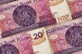 Closeup Polish zloty banknotes background. PLNpattern