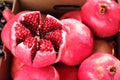 Closeup pomegranate at market stall in southern Spain