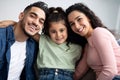 Closeup Portraif Of Happy Arabic Family Of Three With Little Daughter Royalty Free Stock Photo