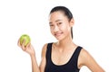 Closeup portrait of Asian woman holding green apple Royalty Free Stock Photo