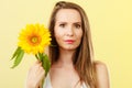 Portrait attractive woman with sunflower Royalty Free Stock Photo