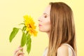 Portrait attractive woman with sunflower Royalty Free Stock Photo