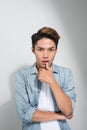 Closeup portrait of attractive young Asian man face Royalty Free Stock Photo