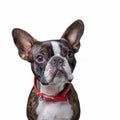 Portrait boston terrier pure breed soft grey background closeup