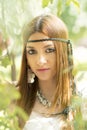 Closeup portrait of beautiful hippie young woman, outdoor. Royalty Free Stock Photo