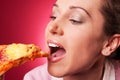 Closeup portrait of beautiful woman and pizza Royalty Free Stock Photo