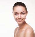 Closeup portrait of beautyful smiling woman with clean fresh skin