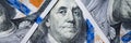 Closeup portrait Benjamin Franklin on 100 us dollar bill.
