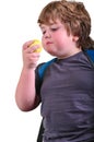 Closeup portrait of boy eating an apple Royalty Free Stock Photo