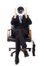 Closeup portrait of businessman covering his face with a wall cl Royalty Free Stock Photo