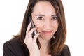 Closeup portrait businesswoman with communication phone Royalty Free Stock Photo