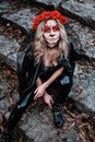 Closeup portrait of Calavera Catrina. Young woman with sugar skull makeup. Dia de los muertos. Day of The Dead Royalty Free Stock Photo