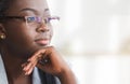 Closeup portrait of confident black businesswoman in glasses Royalty Free Stock Photo