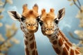 Closeup portrait of cute giraffes in love