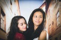 Closeup portrait of cute lesbian couple in love