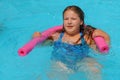 Closeup portrait of cute little girl swimming in the pool, happy child having fun in water summer vacation holidays Royalty Free Stock Photo