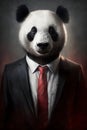 Closeup portrait of cute panda in black suit white t-shirt and red tie Royalty Free Stock Photo