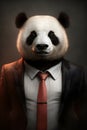 Closeup portrait of cute panda in black suit white t-shirt and red tie Royalty Free Stock Photo