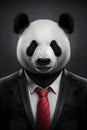 Closeup portrait of cute panda in black suit white t-shirt and red tie Royalty Free Stock Photo